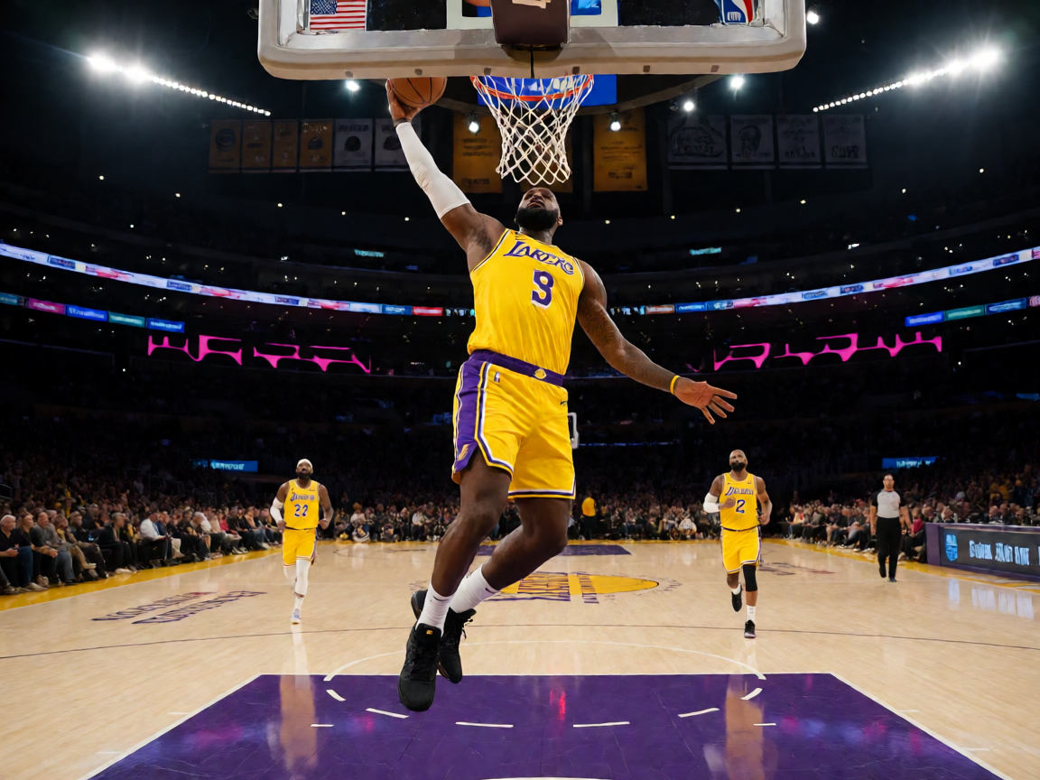 NBA湖人队比赛中精彩扣篮瞬间